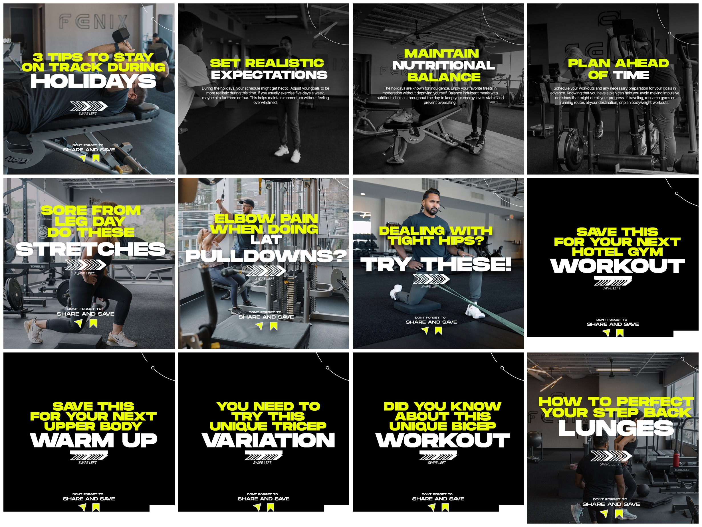 A sample of FENIX's branded social grid — consistency over 3+ years