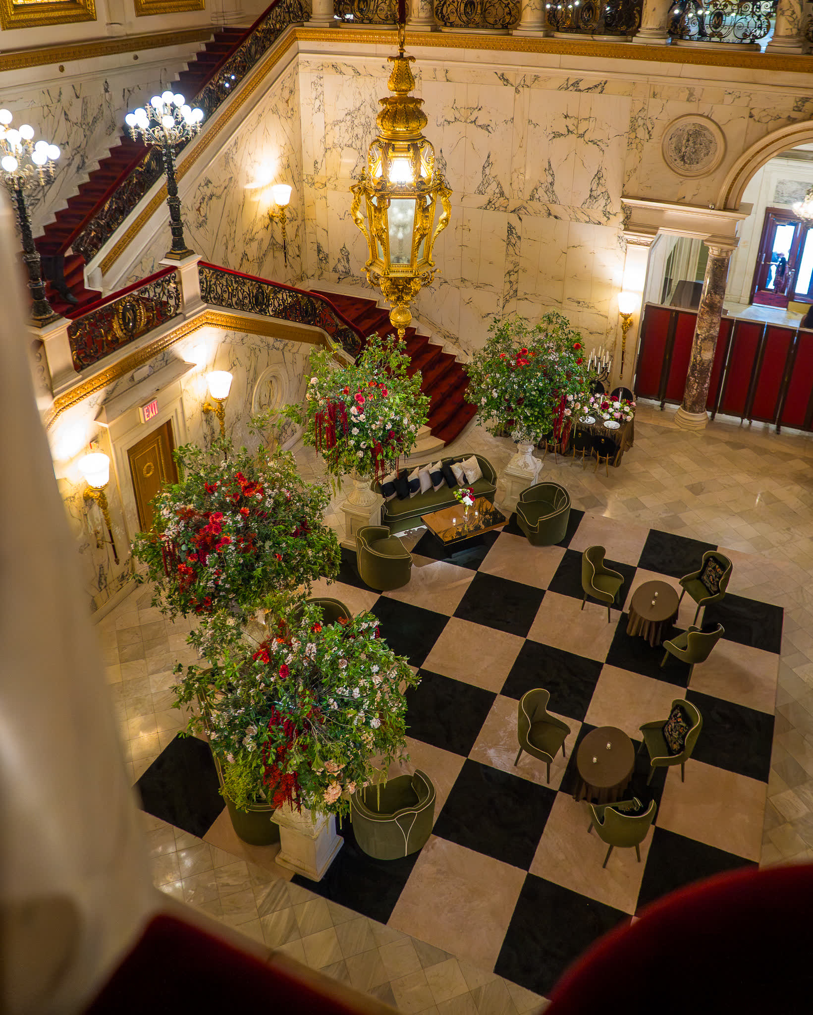 Checkerboard lobby lounge from above