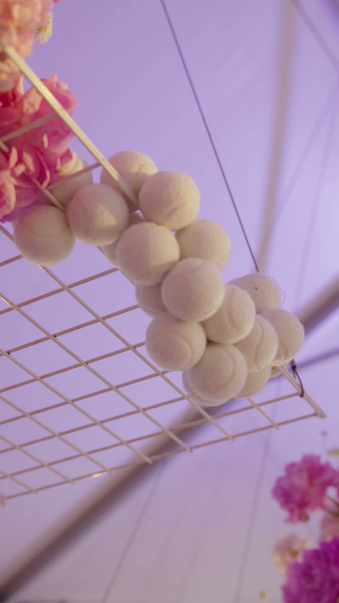 Dessert display woven into a tennis net